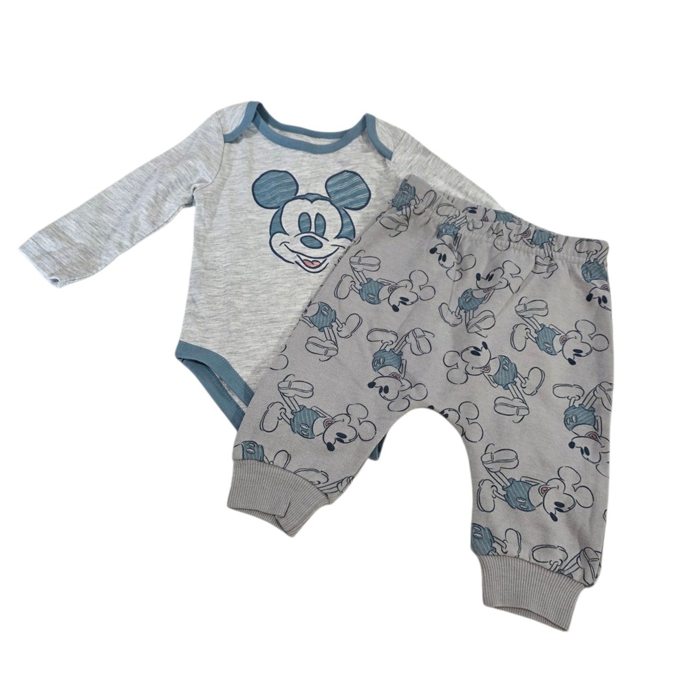 Disney 2‎ Piece Set Baby Gray For 9 Months One Piece Shirt Pants Graphic Print